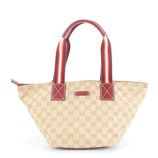 Gucci GG Canvas Leather Handbag Tote 131228 Beige Genuine Leather Women EUE