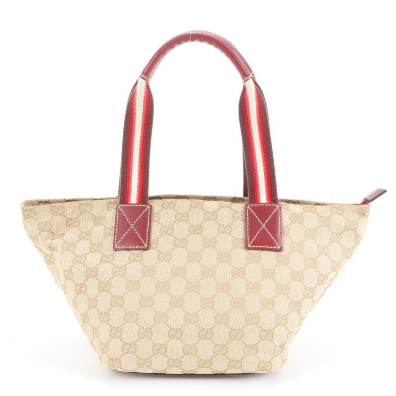 Gucci GG Canvas Leather Handbag Tote 131228 Beige Genuine Leather Women EUE
