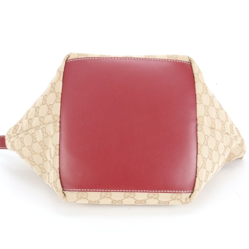 Gucci GG Canvas Leather Handbag Tote 131228 Beige Genuine Leather Women EUE