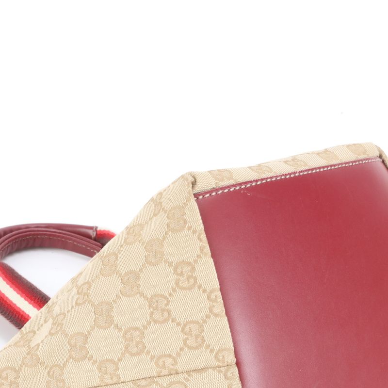 Gucci GG Canvas Leather Handbag Tote 131228 Beige Genuine Leather Women EUE