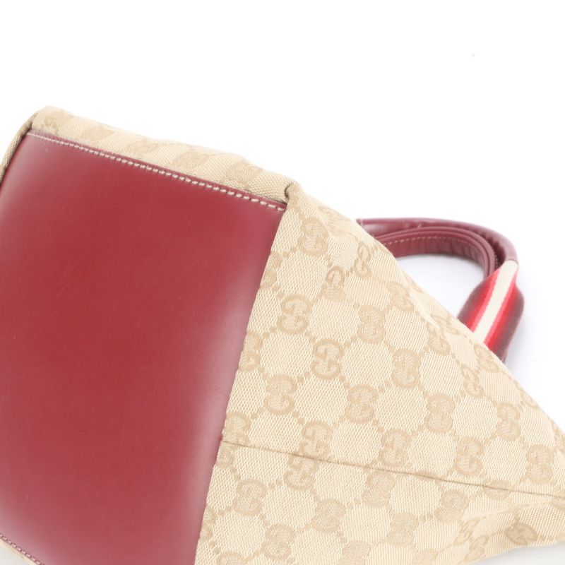 Gucci GG Canvas Leather Handbag Tote 131228 Beige Genuine Leather Women EUE