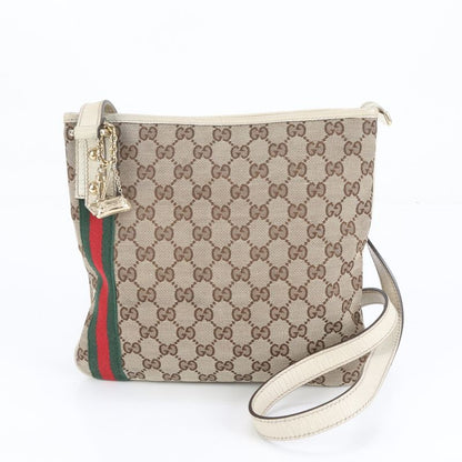 Gucci GG Canvas Charm Leather Shoulder Bag Crossbody 144388 Women ECE Db36-10