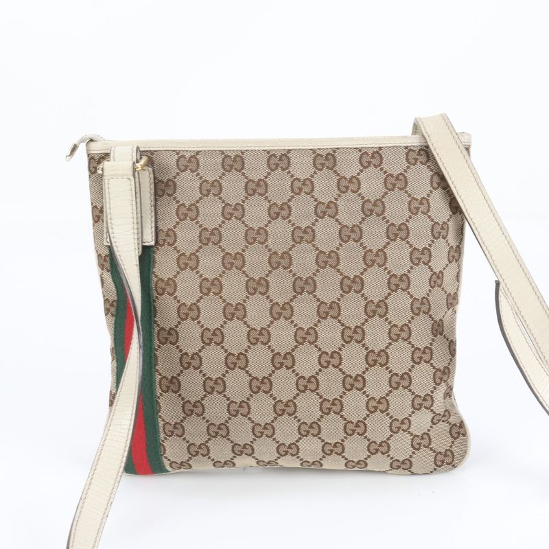 Gucci GG Canvas Charm Leather Shoulder Bag Crossbody 144388 Women ECE Db36-10