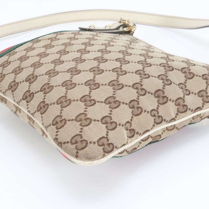 Gucci GG Canvas Charm Leather Shoulder Bag Crossbody 144388 Women ECE Db36-10