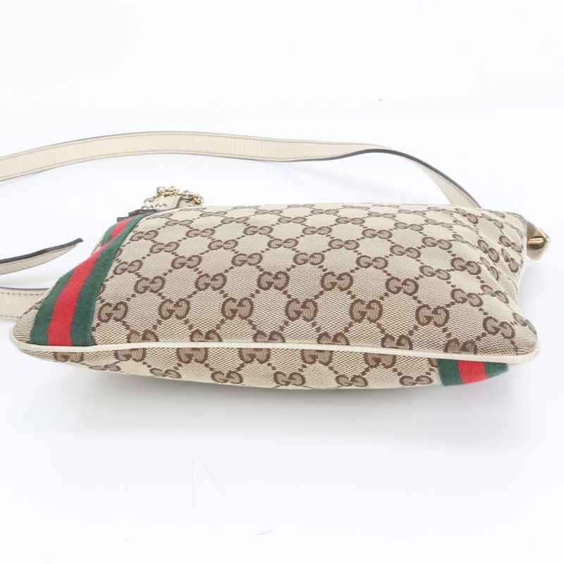 Gucci GG Canvas Charm Leather Shoulder Bag Crossbody 144388 Women ECE Db36-10