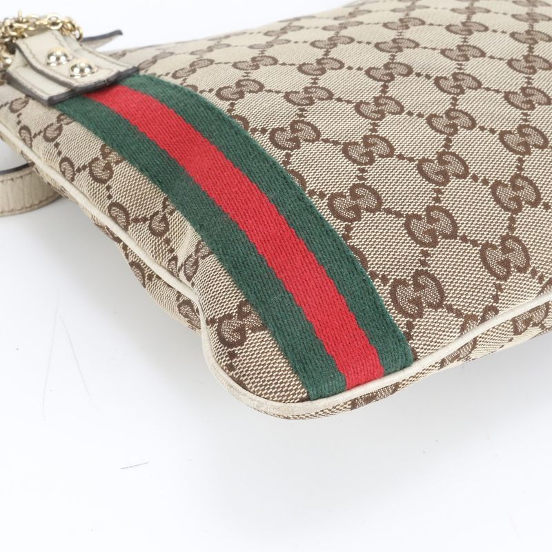 Gucci GG Canvas Charm Leather Shoulder Bag Crossbody 144388 Women ECE Db36-10