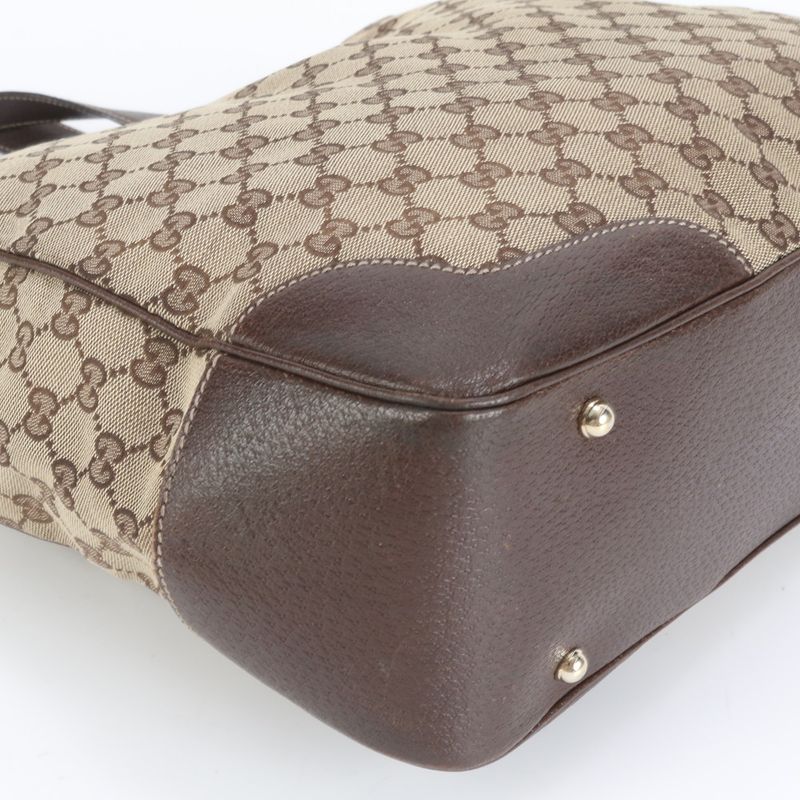 Gucci GG Canvas Bamboo Leather Tote Bag Shoulder Hand 154375 Brown A4 Ladies