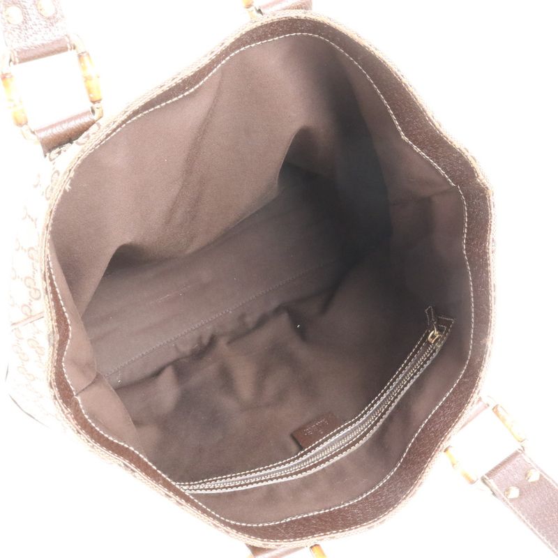 Gucci GG Canvas Bamboo Leather Tote Bag Shoulder Hand 154375 Brown A4 Ladies