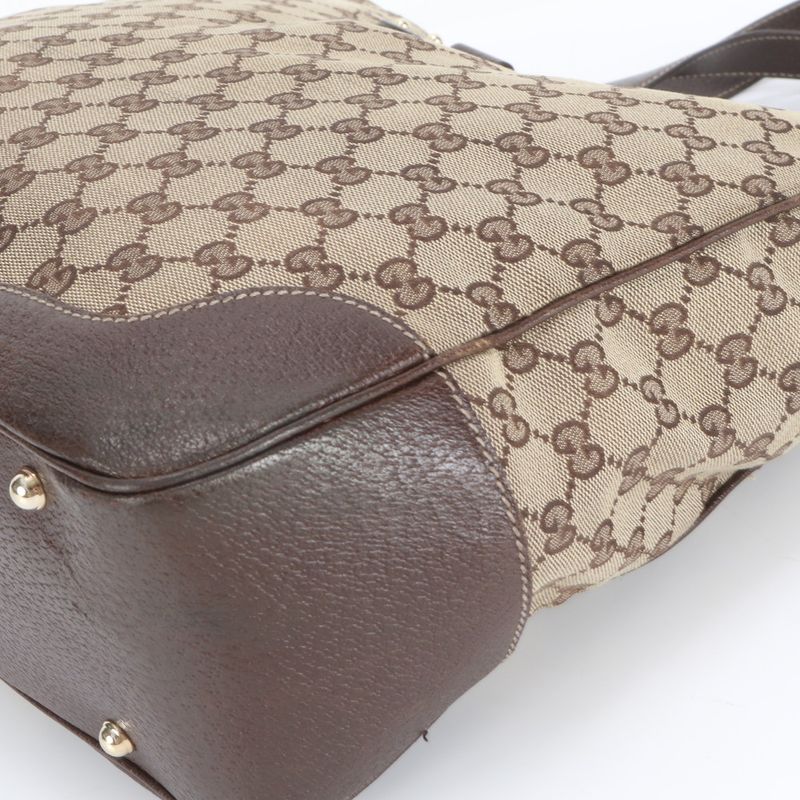Gucci GG Canvas Bamboo Leather Tote Bag Shoulder Hand 154375 Brown A4 Ladies