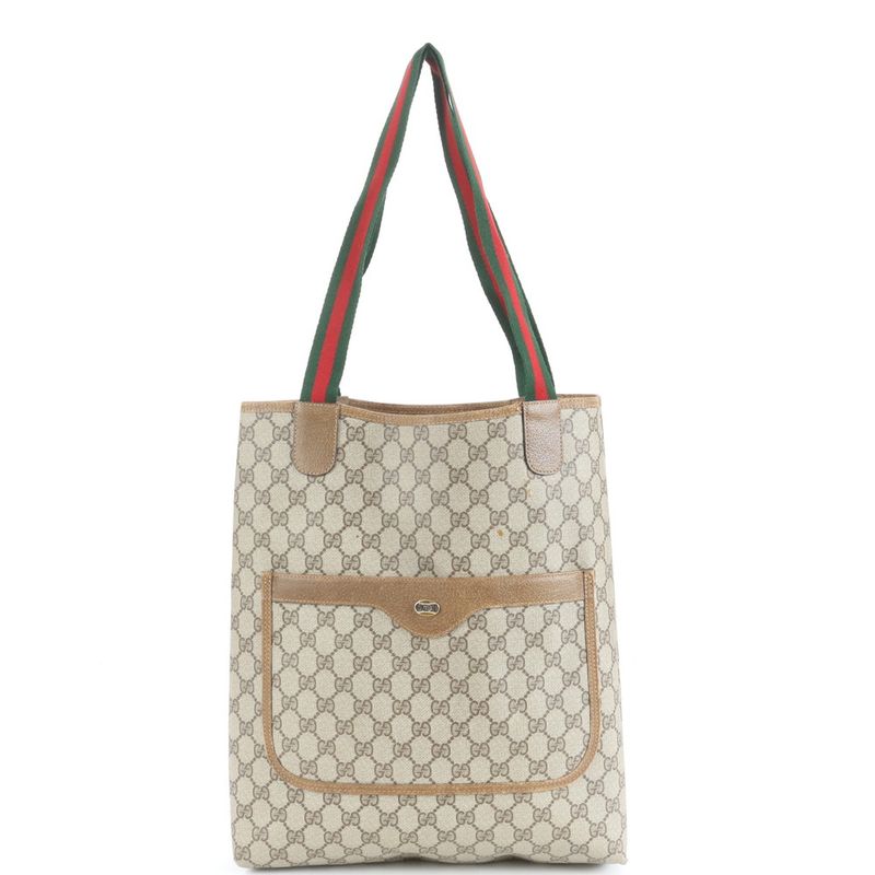 Vintage Old Gucci GG Supreme Sherry Leather Tote Bag Shoulder 39 02 A4 Women's