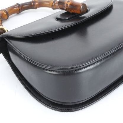 Gucci Bamboo Leather 2WAY Shoulder Bag Crossbody Black Hand Tote Women's EUE