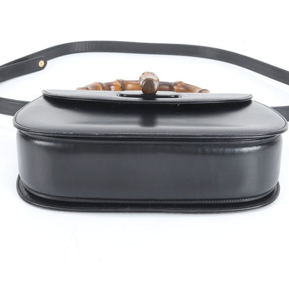 Gucci Bamboo Leather 2WAY Shoulder Bag Crossbody Black Hand Tote Women's EUE