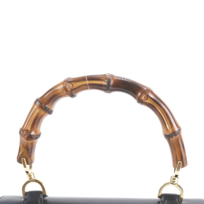 Gucci Bamboo Leather 2WAY Shoulder Bag Crossbody Black Hand Tote Women's EUE