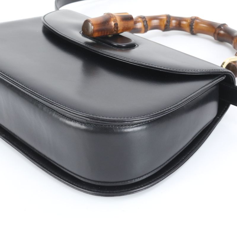 Gucci Bamboo Leather 2WAY Shoulder Bag Crossbody Black Hand Tote Women's EUE