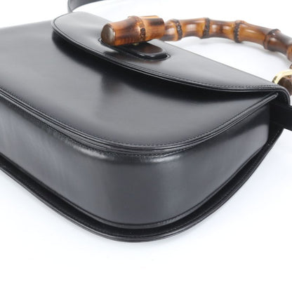 Gucci Bamboo Leather 2WAY Shoulder Bag Crossbody Black Hand Tote Women's EUE