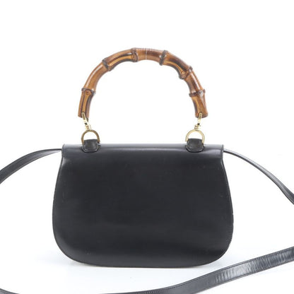 Gucci Bamboo Leather 2WAY Shoulder Bag Crossbody Black Hand Tote Women's EUE