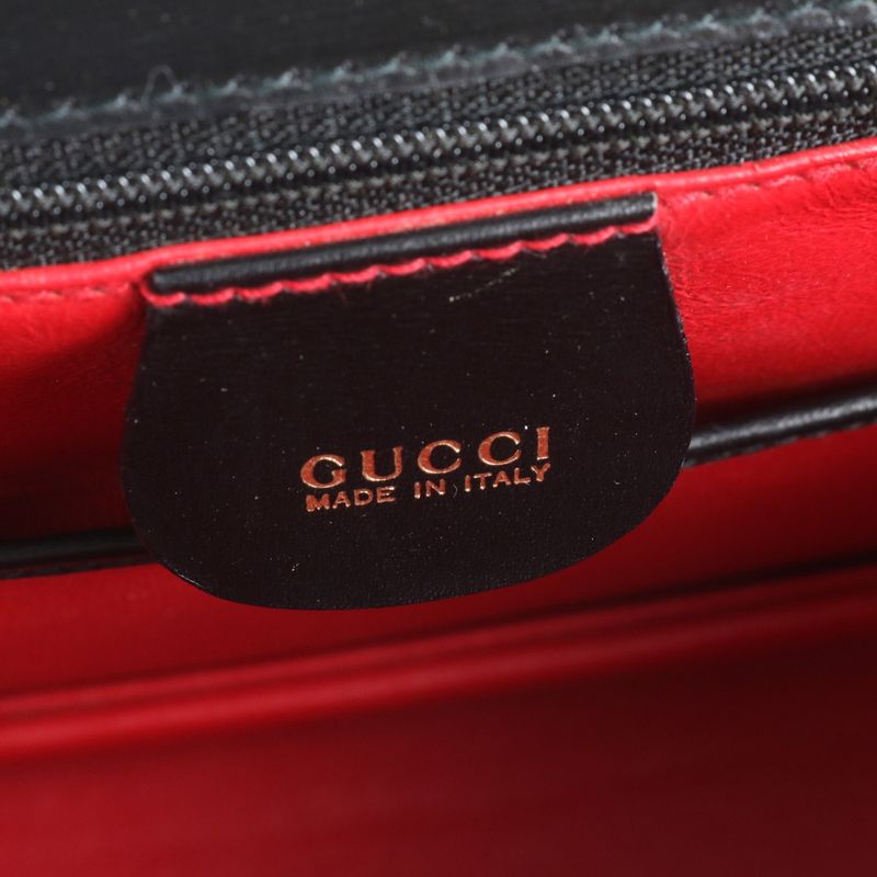 Gucci Bamboo Leather 2WAY Shoulder Bag Crossbody Black Hand Tote Women's EUE