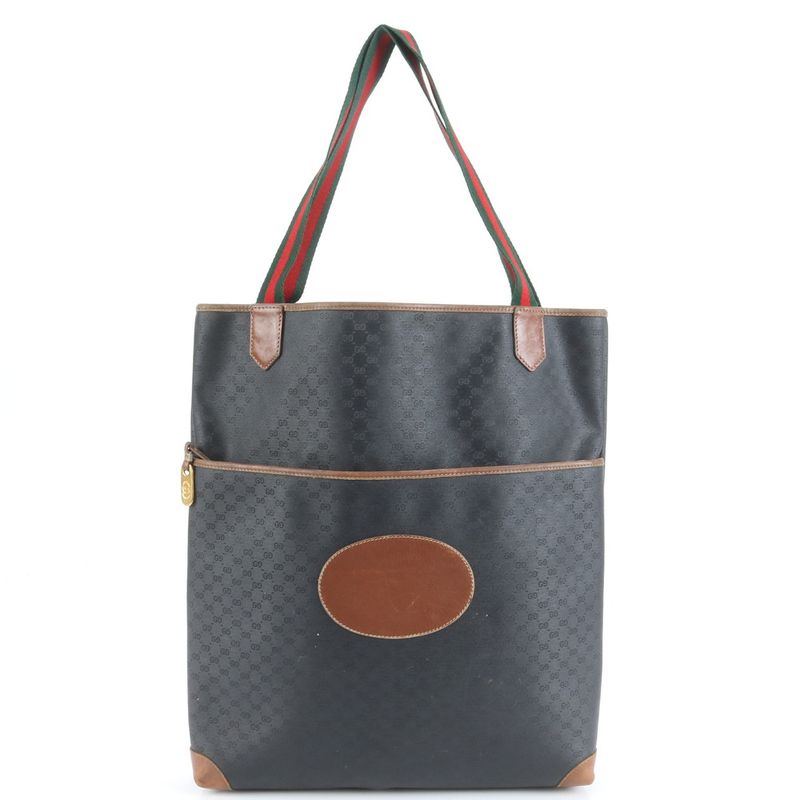 Old Gucci Micro GG Sherry Line 002 983 Leather Tote Bag Shoulder Brown A4 Men's