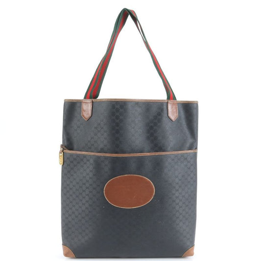 Old Gucci Micro GG Sherry Line 002 983 Leather Tote Bag Shoulder Brown A4 Men's