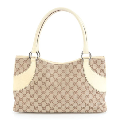 Gucci GG Canvas Leather Tote Bag Shoulder Hand 113015 Beige Silver Hardware
