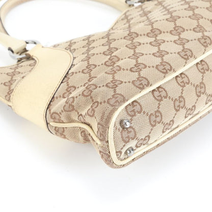 Gucci GG Canvas Leather Tote Bag Shoulder Hand 113015 Beige Silver Hardware