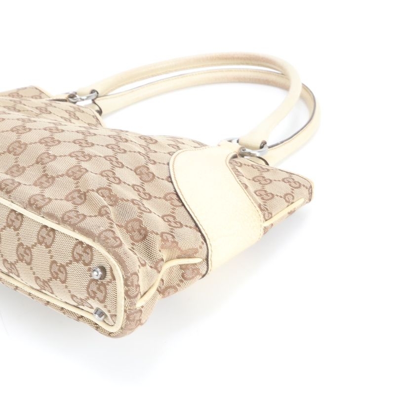 Gucci GG Canvas Leather Tote Bag Shoulder Hand 113015 Beige Silver Hardware