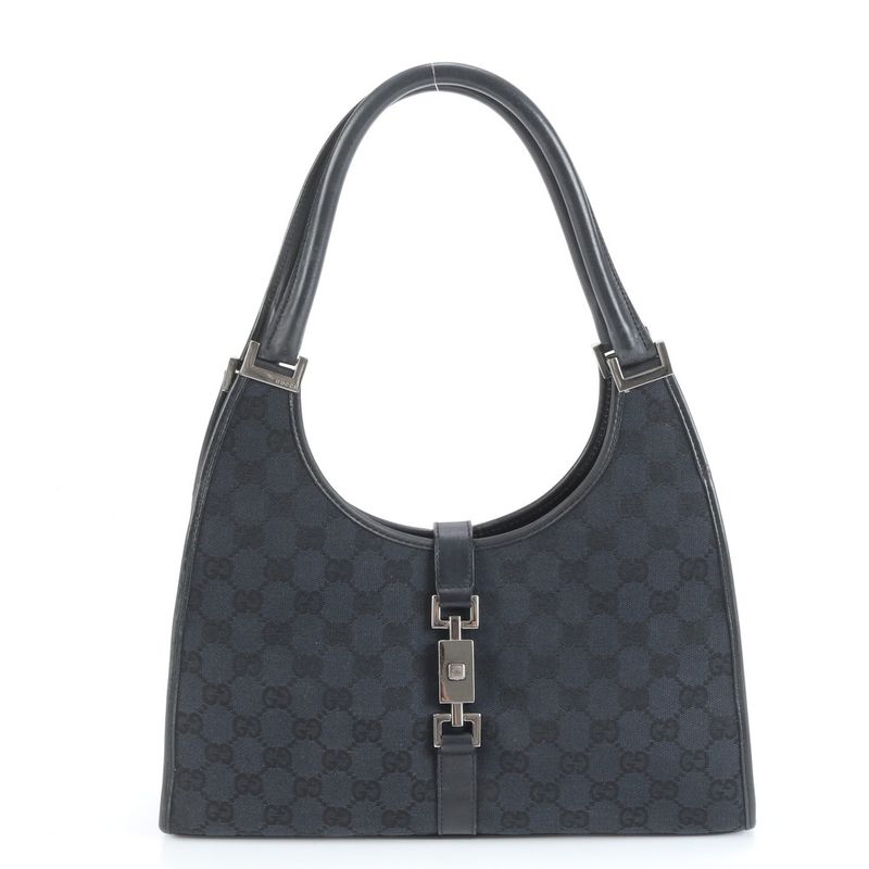 Gucci With Control Card GG Canvas Jackie Leather Tote Bag Hand 002 1067 Black