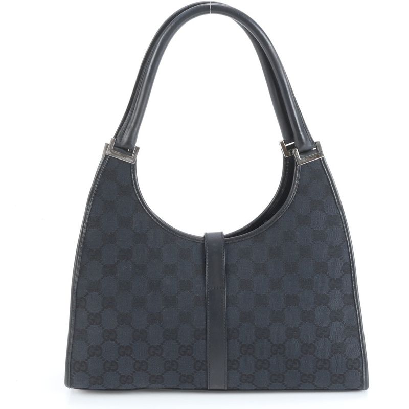 Gucci With Control Card GG Canvas Jackie Leather Tote Bag Hand 002 1067 Black