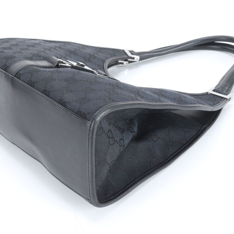 Gucci With Control Card GG Canvas Jackie Leather Tote Bag Hand 002 1067 Black