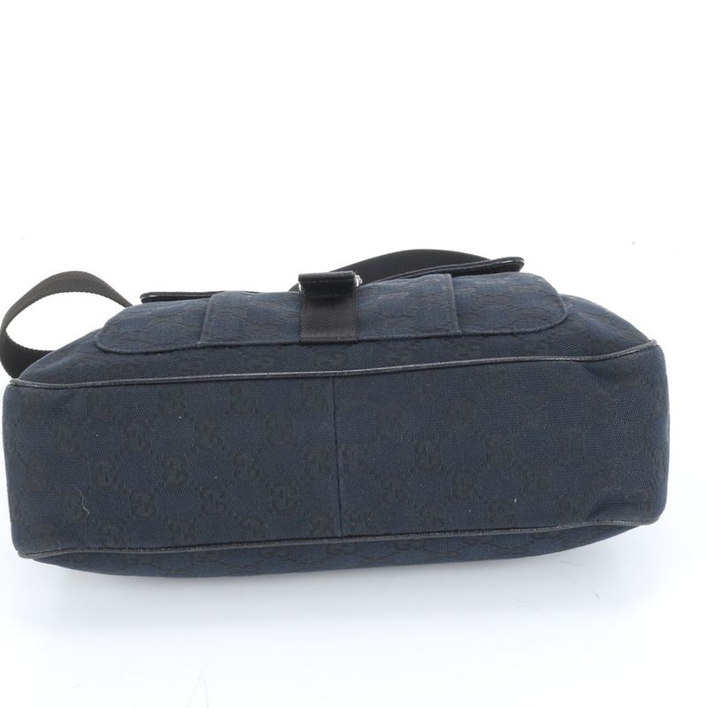 Gucci GG Canvas Leather Shoulder Bag Crossbody Messenger 131211 Black Silver