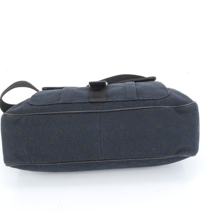 Gucci GG Canvas Leather Shoulder Bag Crossbody Messenger 131211 Black Silver