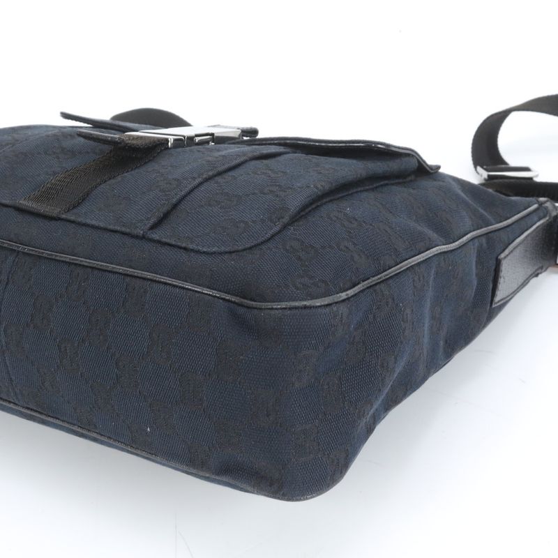 Gucci GG Canvas Leather Shoulder Bag Crossbody Messenger 131211 Black Silver
