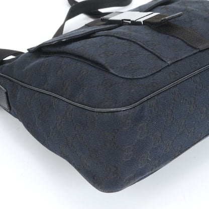 Gucci GG Canvas Leather Shoulder Bag Crossbody Messenger 131211 Black Silver