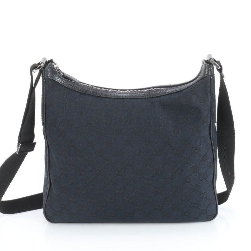 Gucci GG Canvas Leather Shoulder Bag Crossbody Messenger 131211 Black Silver