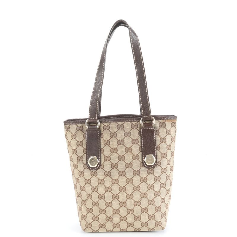Gucci GG Canvas Leather Tote Bag Shoulder 153361 Gold Hardware Brown Women's
