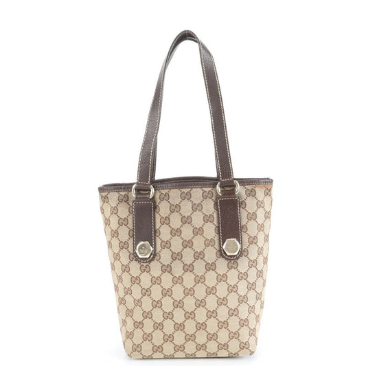 Gucci GG Canvas Leather Tote Bag Shoulder 153361 Gold Hardware Brown Women's
