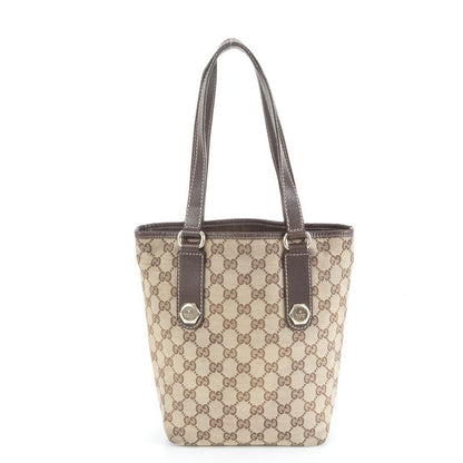 Gucci GG Canvas Leather Tote Bag Shoulder 153361 Gold Hardware Brown Women's