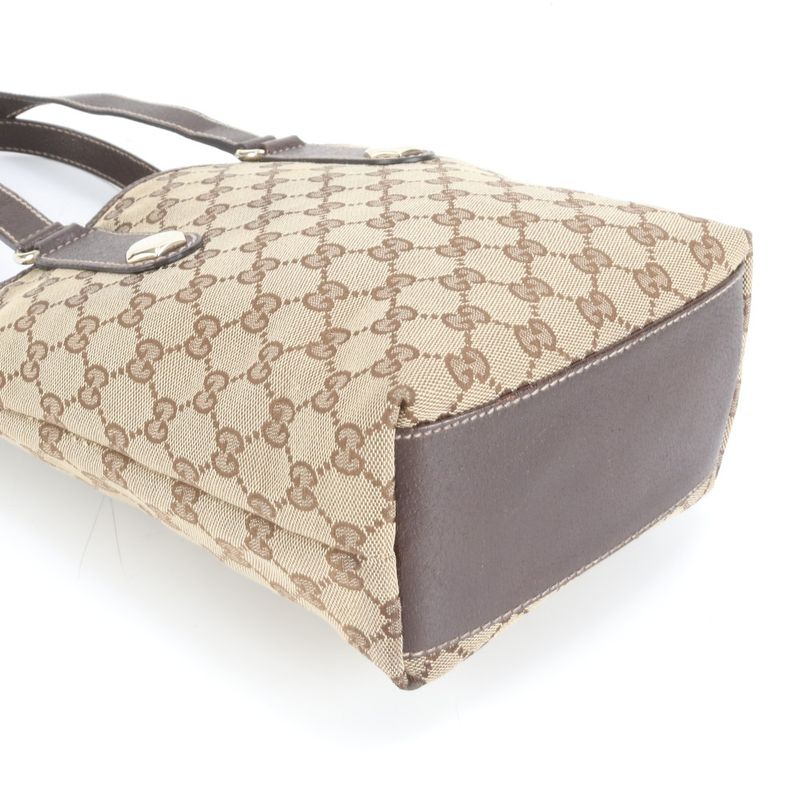 Gucci GG Canvas Leather Tote Bag Shoulder 153361 Gold Hardware Brown Women's
