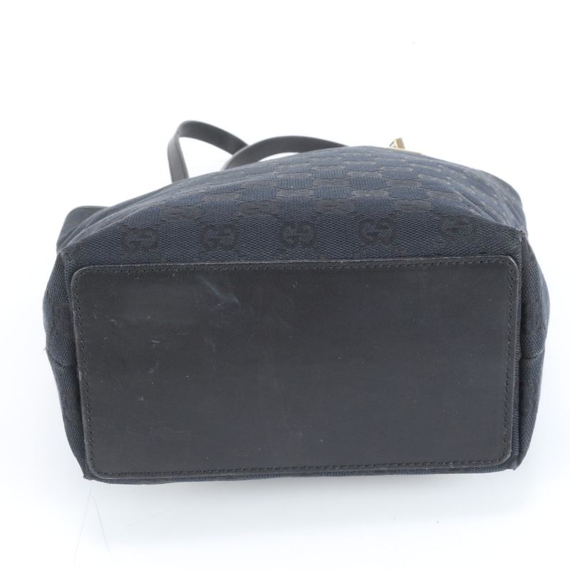 Gucci GG Canvas Leather Tote Bag Shoulder 002 1099 Black Gold Hardware Women's