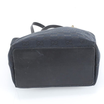 Gucci GG Canvas Leather Tote Bag Shoulder 002 1099 Black Gold Hardware Women's