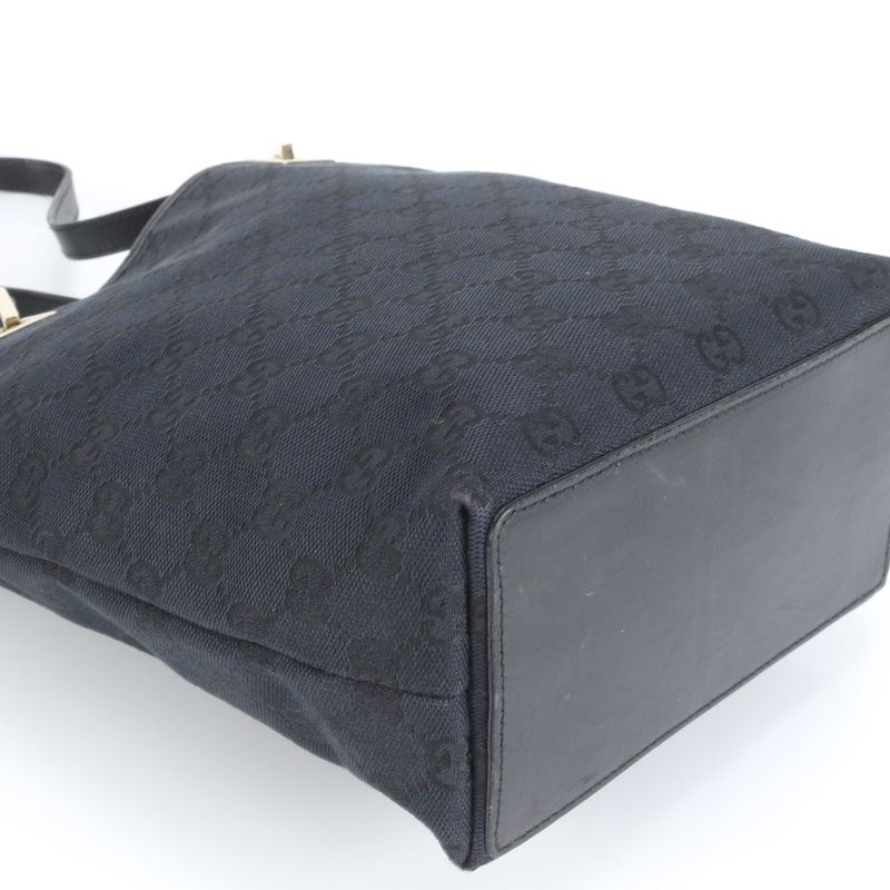 Gucci GG Canvas Leather Tote Bag Shoulder 002 1099 Black Gold Hardware Women's