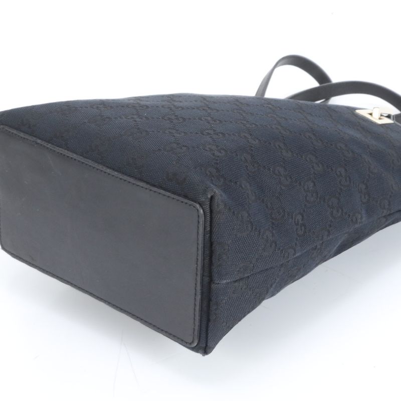 Gucci GG Canvas Leather Tote Bag Shoulder 002 1099 Black Gold Hardware Women's