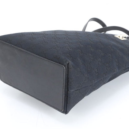 Gucci GG Canvas Leather Tote Bag Shoulder 002 1099 Black Gold Hardware Women's