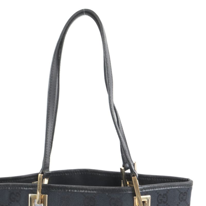 Gucci GG Canvas Leather Tote Bag Shoulder 002 1099 Black Gold Hardware Women's