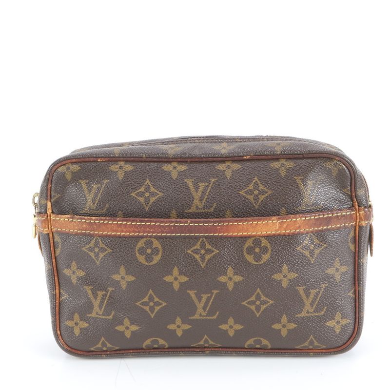 No Solid Louis Vuitton Monogram Compiegne 23 M51847 Leather Second Bag Clutch