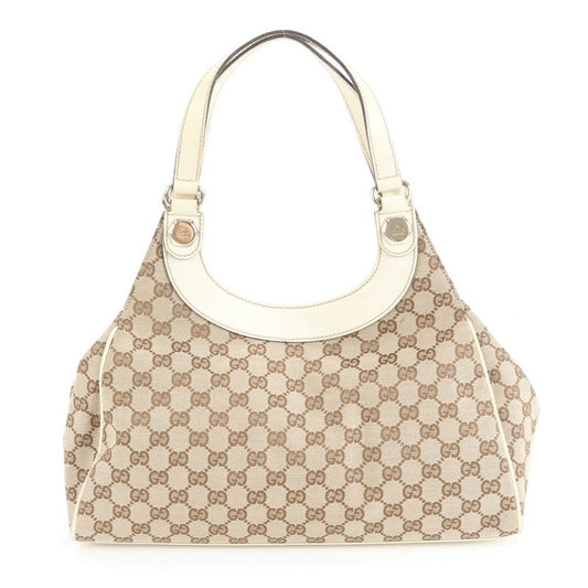 Gucci GG Canvas Leather Tote Bag Shoulder Hand 154982 Gold Hardware Women's ECE