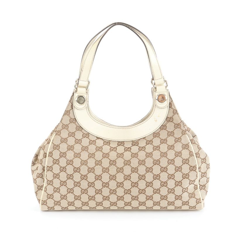 Gucci GG Canvas Leather Tote Bag Shoulder Hand 154982 Gold Hardware Women's ECE