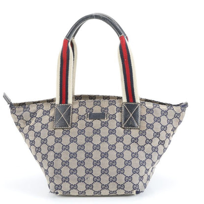 Gucci GG Canvas Leather Tote Bag Hand 131228 Navy Blue Women's EUE Db38-6