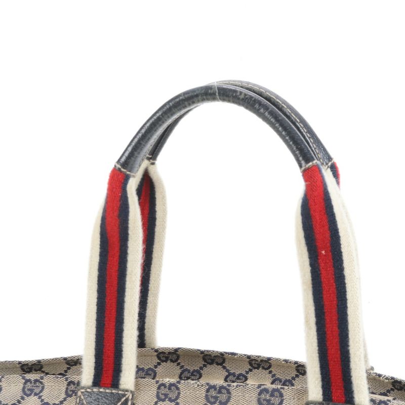 Gucci GG Canvas Leather Tote Bag Hand 131228 Navy Blue Women's EUE Db38-6