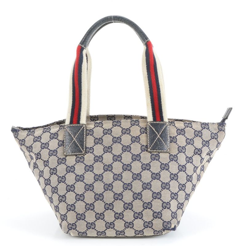 Gucci GG Canvas Leather Tote Bag Hand 131228 Navy Blue Women's EUE Db38-6